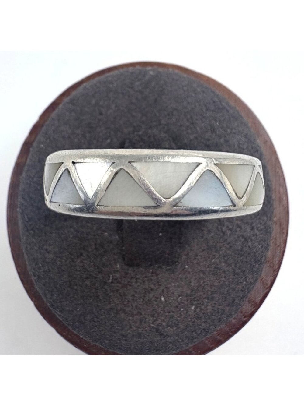 Mother of Pearl Triangle Inlay Ring Sterling Silver 925 Size 13.25